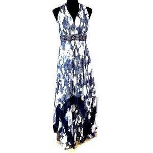 Elegant Blue Floral Maxi Dress